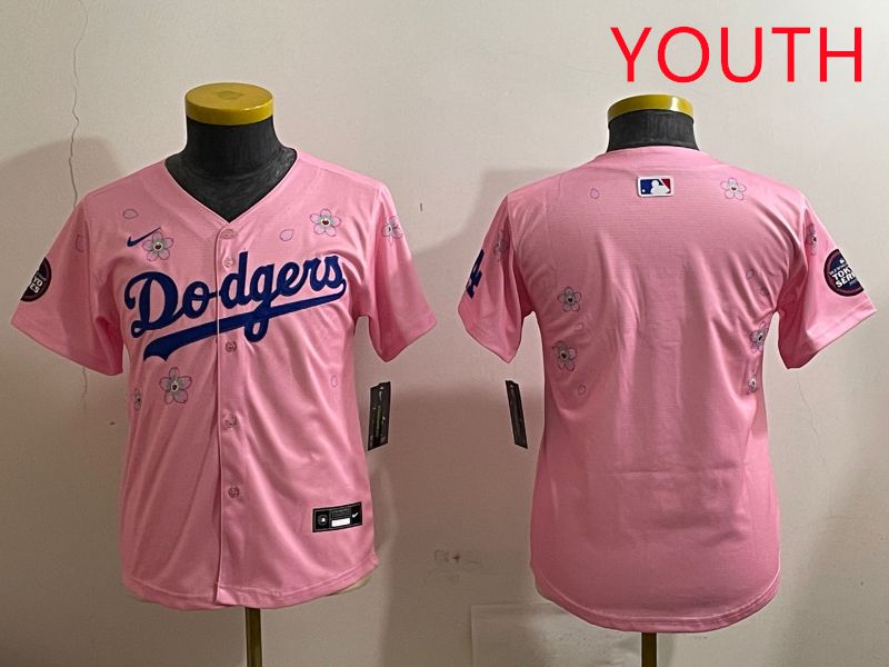 Youth Los Angeles Dodgers Blank Pink Sakura Edition 2025 Nike MLB Jersey style 1->youth mlb jersey->Youth Jersey